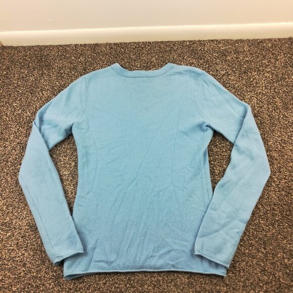 Vintage J Crew Sweater 100% Cashmere V Neck Rolled Hem Blue Womens Small - Picture 5 of 8